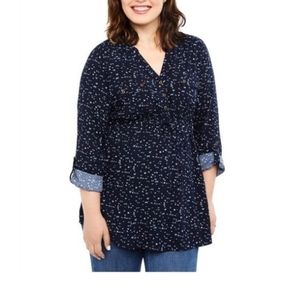 Motherhood Maternity • Navy Printed Top • Convertible sleeve • Size XS